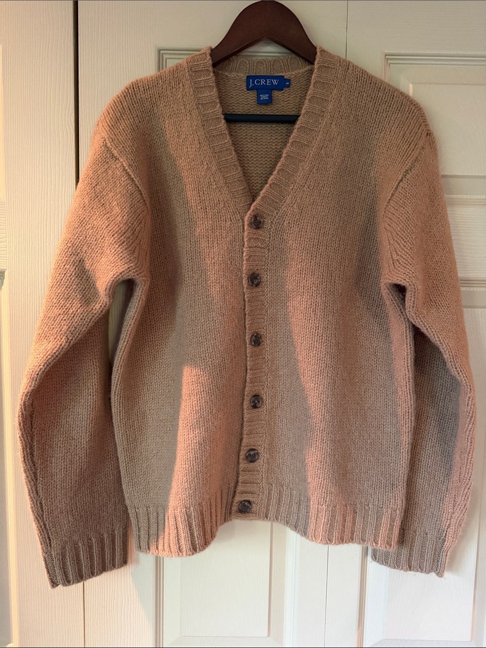 J. Crew Wool Cardigan Sweater Size S Small Tan Grandpa Vintage
